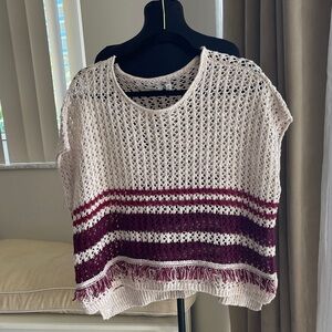 Abercrombie & Fitch Cream and Burgundy open Knit poncho Sweater XL